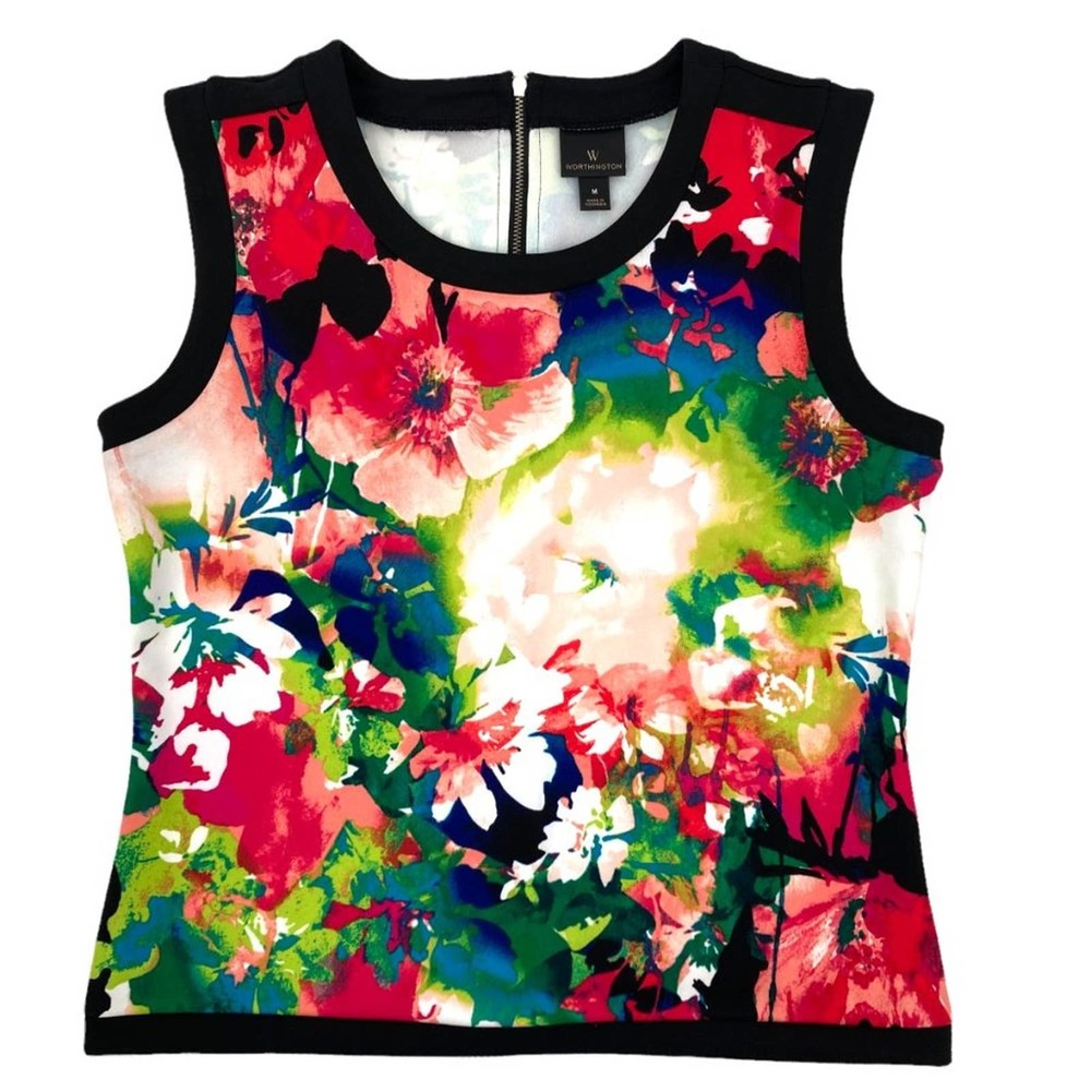 Worthington Sleeveless Floral Scoop Neck Career Blouse